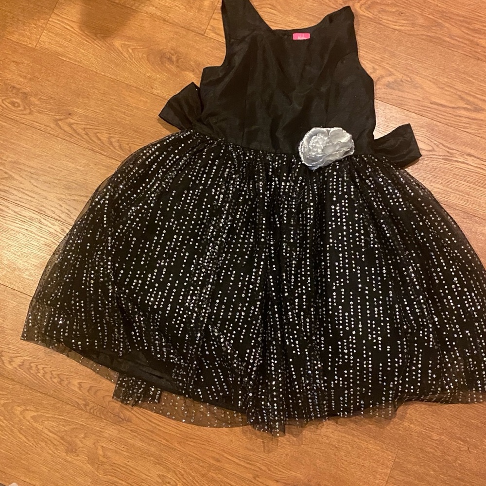 Girls' Black Party Dress with Silver Accents